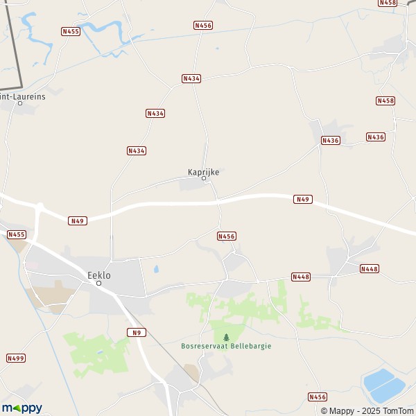 De kaart voor de stad 9950-9971 Kaprijke