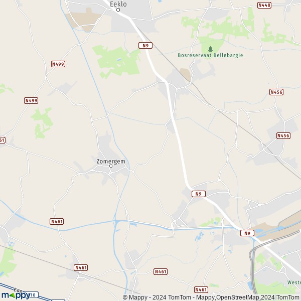 De kaart voor de stad Waarschoot, 9950 Lievegem