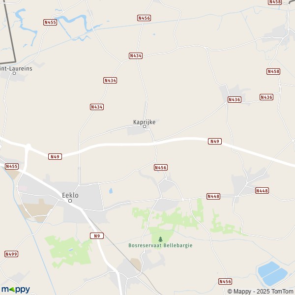 De kaart voor de stad 9970-9971 Kaprijke