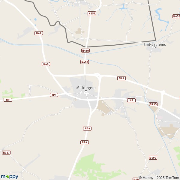 De kaart voor de stad 9990-9992 Maldegem