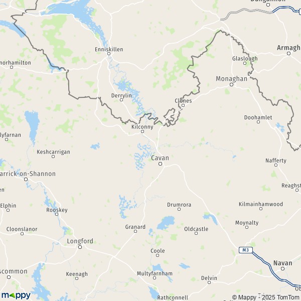 De kaart voor de stad Cavan A82-N39