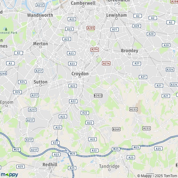 De kaart voor de stad Croydon BR3 4-SW16 5