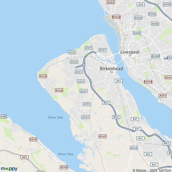 De kaart voor de stad Wirral CH46 0-CH63 9