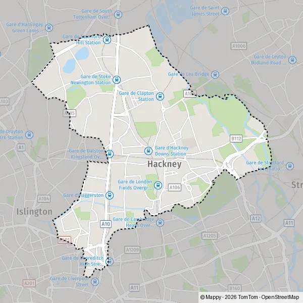 Plattegrond Hackney : kaart van Hackney (E1 6) en praktische info
