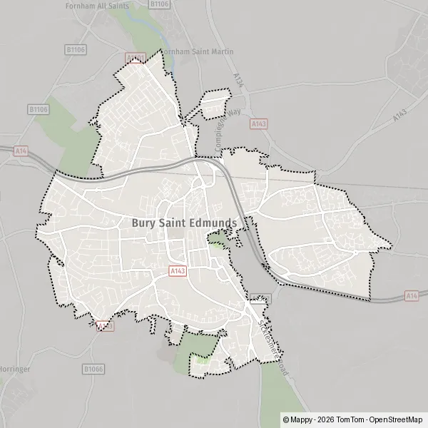 Plattegrond Bury Saint Edmunds : kaart van Bury Saint Edmunds, Saint ...