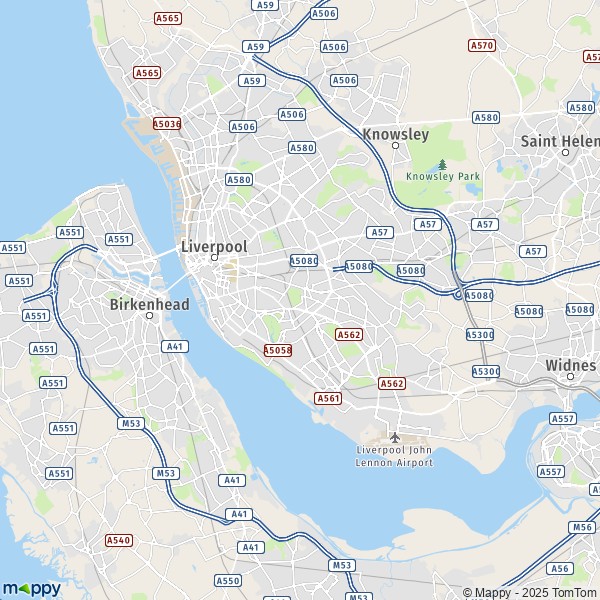 De kaart voor de stad Liverpool L1 0-L9 9