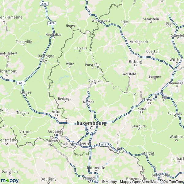De kaart voor de Luxemburg