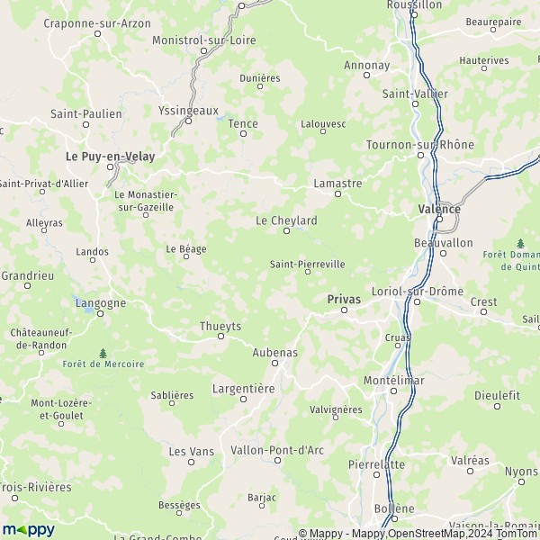 De kaart voor de Ardèche