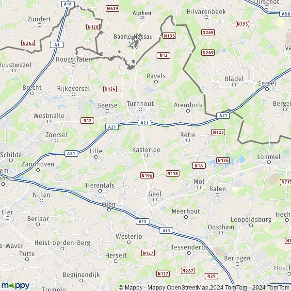 De kaart voor de Turnhout