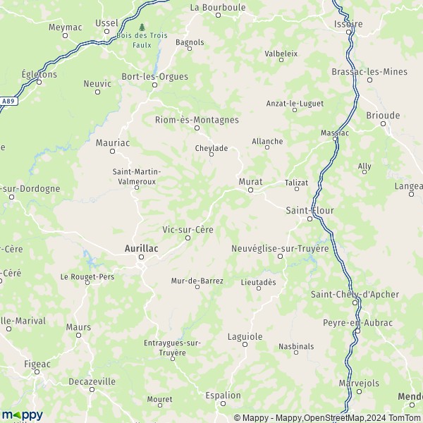 De kaart voor de Cantal