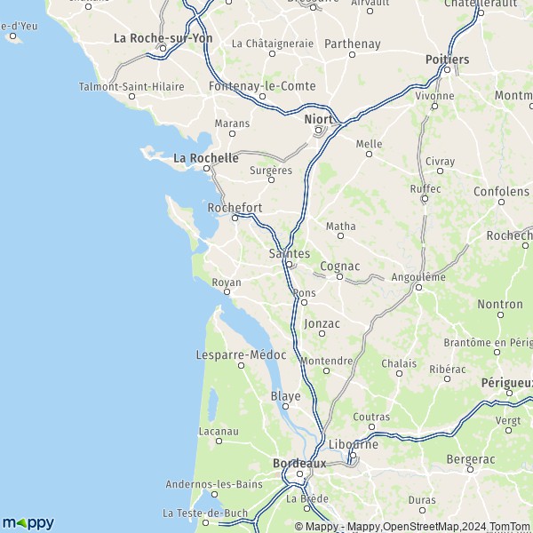 De kaart voor de Charente-Maritime