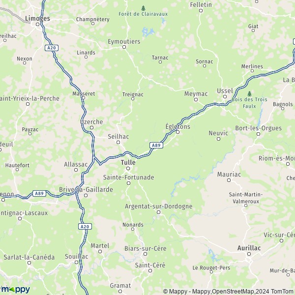 De kaart voor de Corrèze