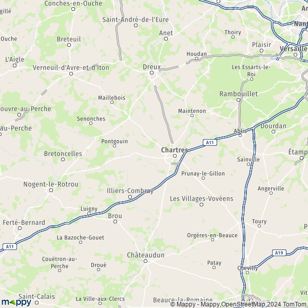 De kaart voor de Eure-et-Loir