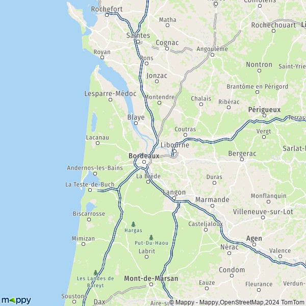 De kaart voor de Gironde