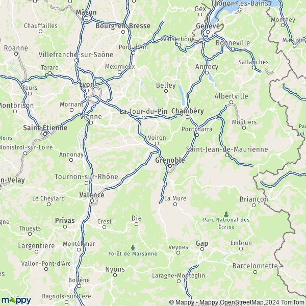 De kaart voor de Isère
