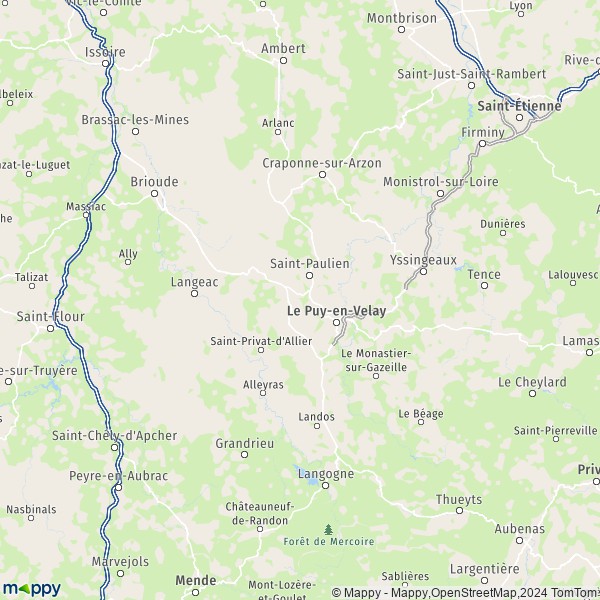 De kaart voor de Haute-Loire