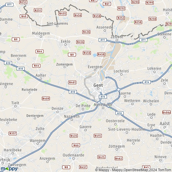 De kaart voor de Gent
