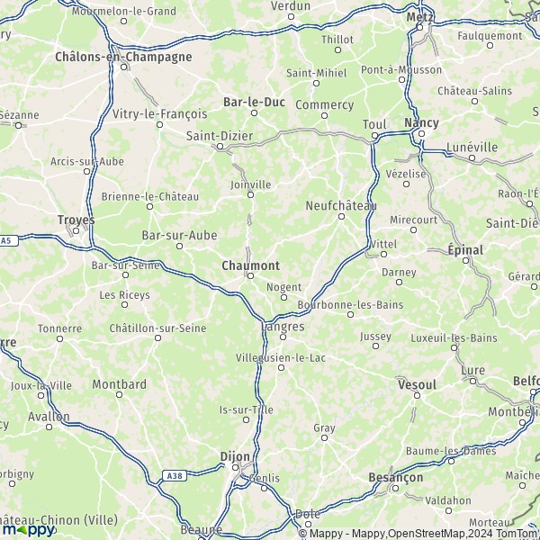 De kaart voor de Haute-Marne