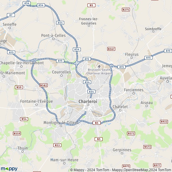 De kaart voor de Charleroi