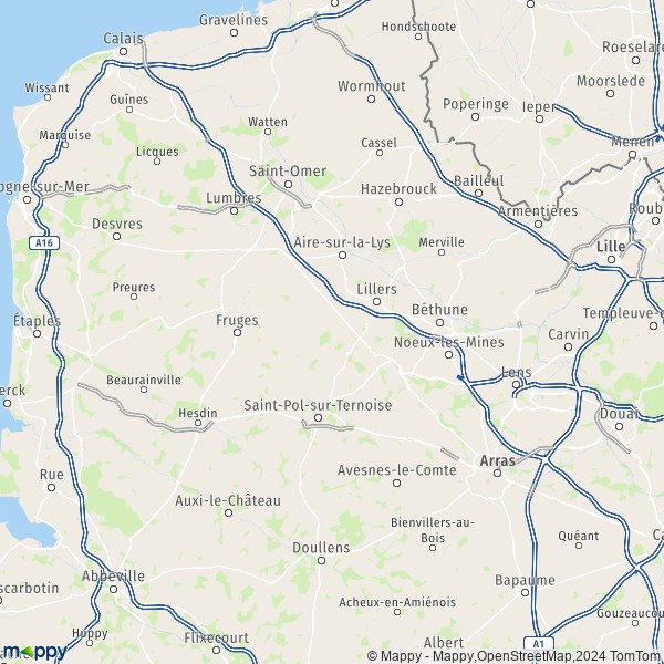 De kaart voor de Nauw van Calais