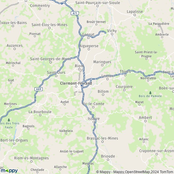 De kaart voor de Puy-de-Dôme