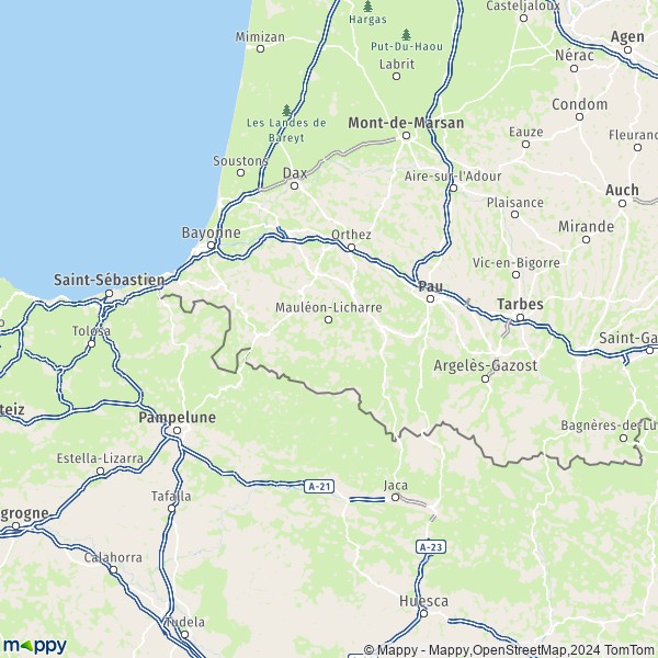 De kaart voor de Pyrénées-Atlantiques