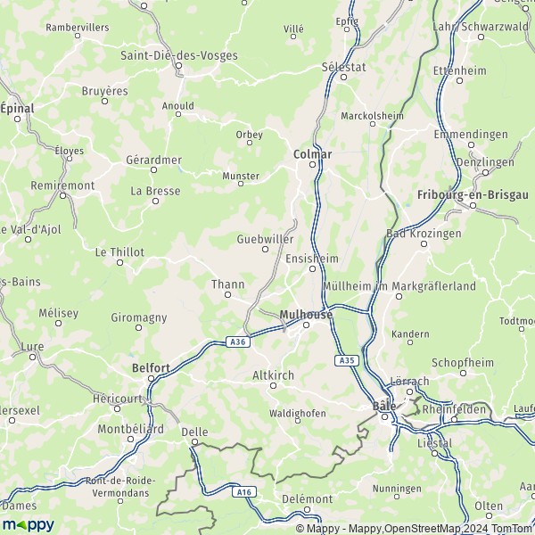 De kaart voor de Haut-Rhin
