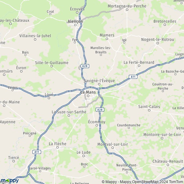 De kaart voor de Sarthe