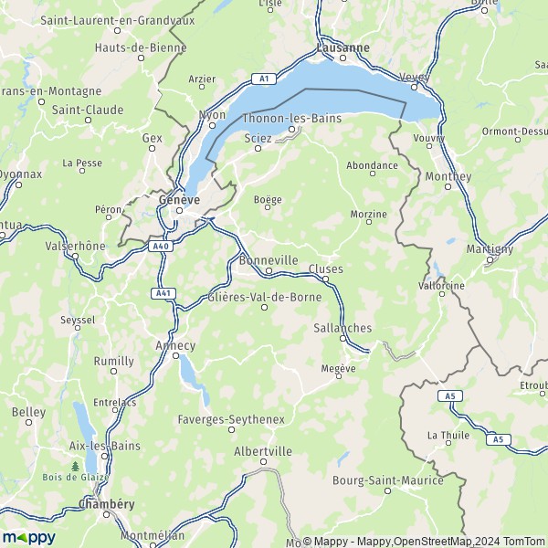 De kaart voor de Haute-Savoie