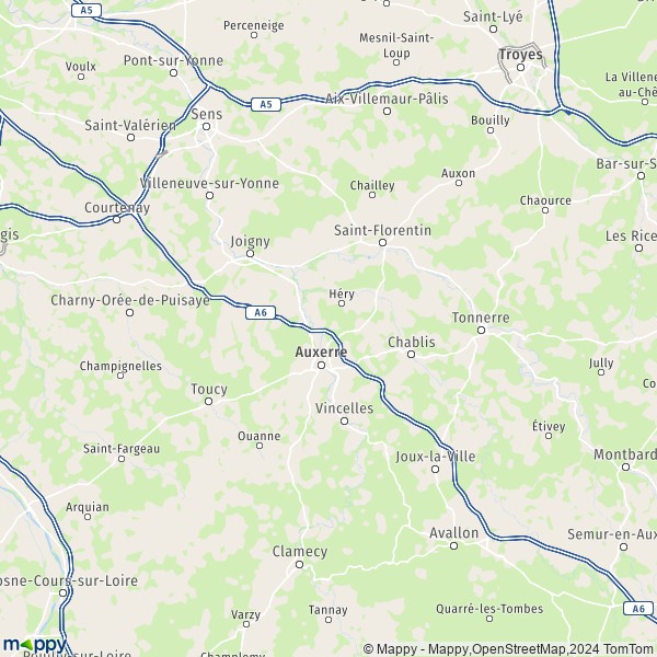 De kaart voor de Yonne