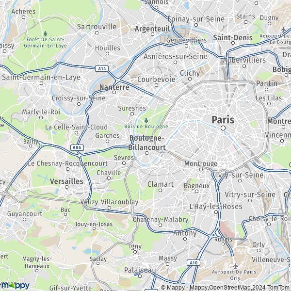 De kaart voor de Hauts-de-Seine