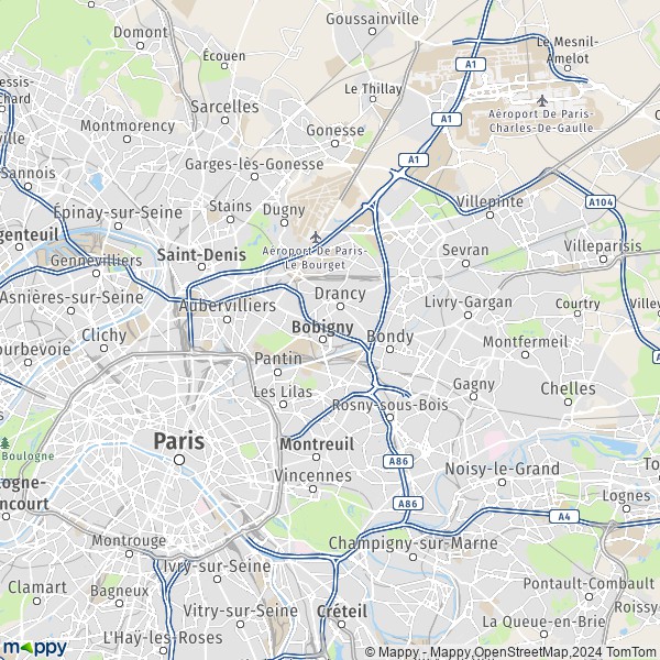 De kaart voor de Seine-Saint-Denis