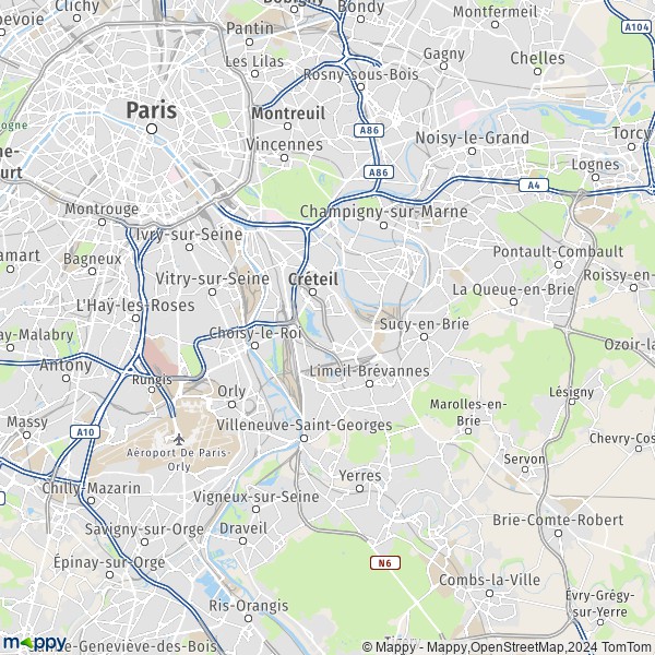 De kaart voor de Val-de-Marne