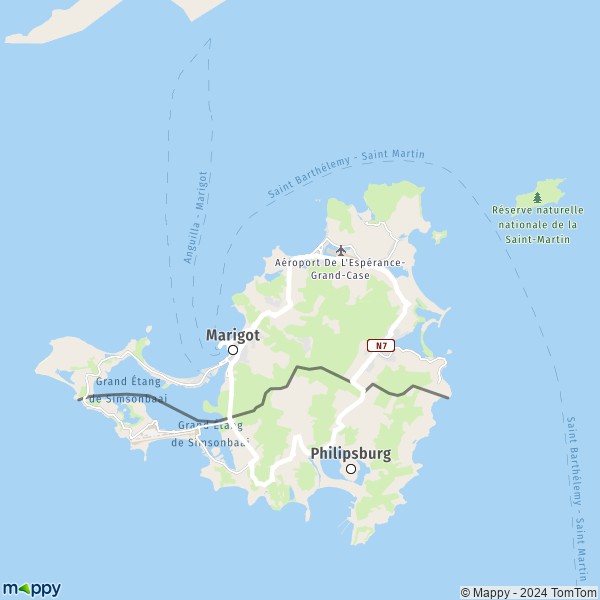 De kaart voor de Saint-Martin