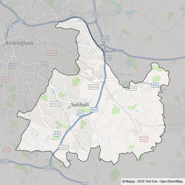 De kaart voor de Solihull
