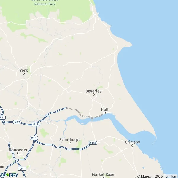 De kaart voor de East Riding of Yorkshire