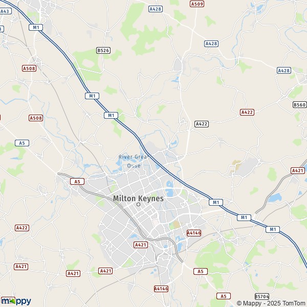 De kaart voor de Milton Keynes