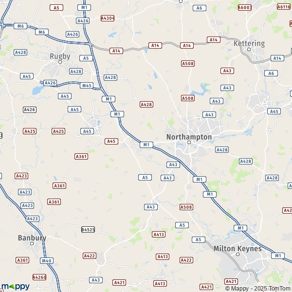 De kaart voor de West Northamptonshire