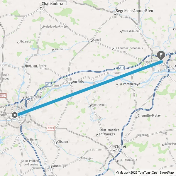 Route in train van Nantes 44000-44300 Pays de la Loire (Frankrijk) naar ...
