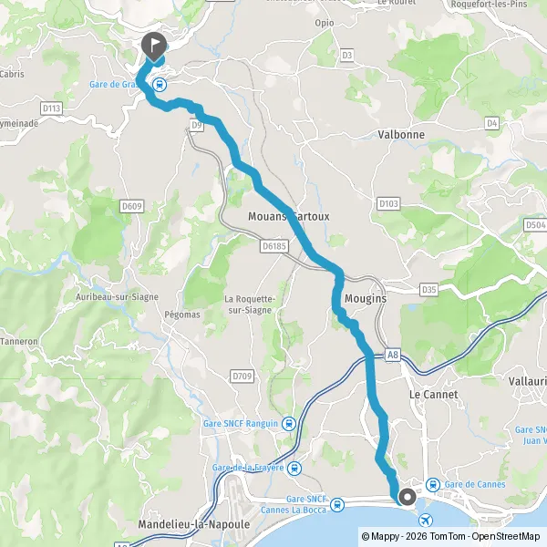 Route in voiture van Cannes 06150-06400 Provence-Alpes-Côte d'Azur ...