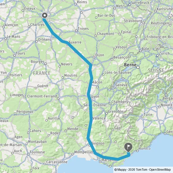 Route in voiture van Parijs 75001-75116 Île-de-France (Frankrijk) naar ...