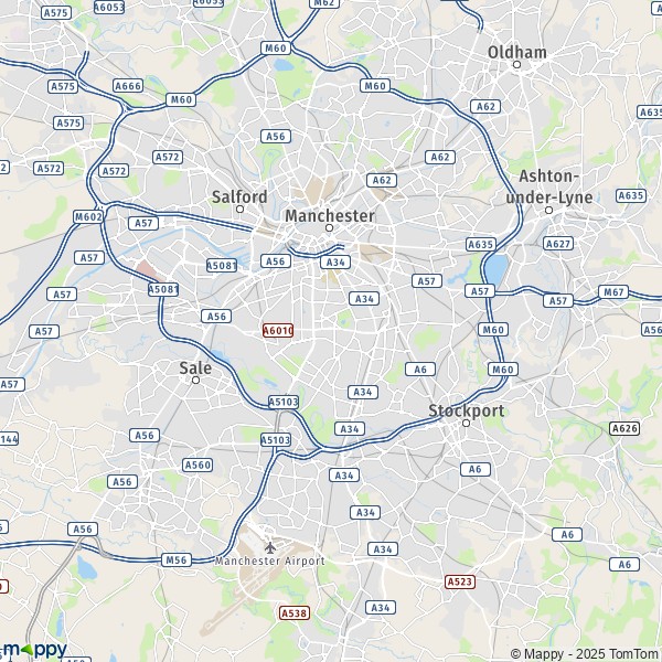 De kaart voor de stad Manchester M1 1-WA16 7