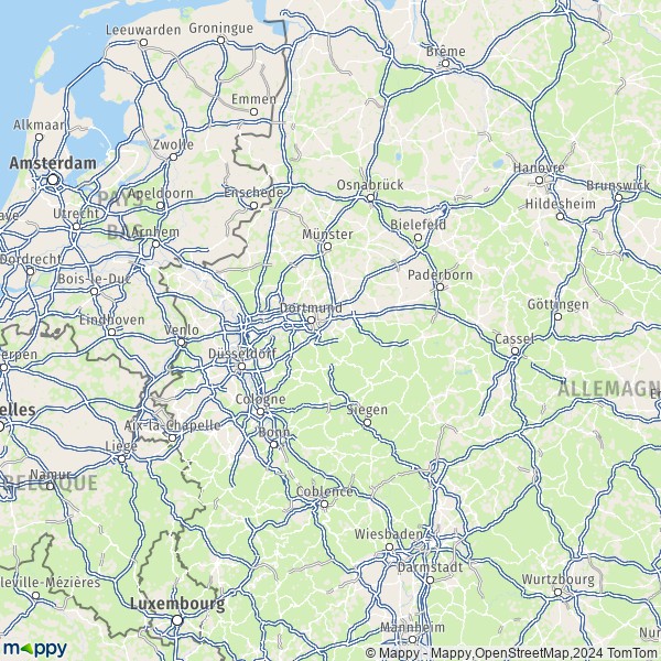 De kaart voor de Noord-Rijnland-Westfalen