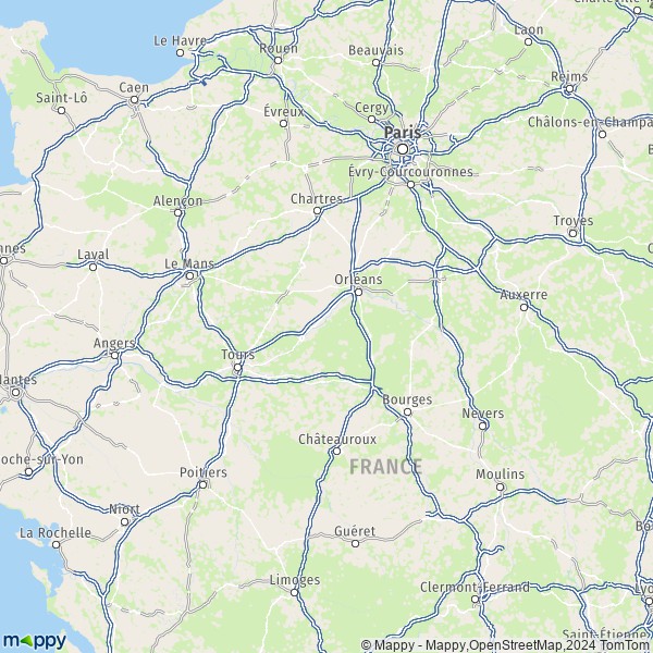 De kaart voor de Centre-Val-de-Loire
