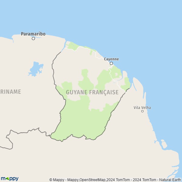 De kaart voor de Frans-Guyana