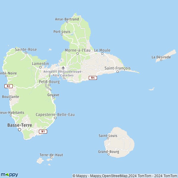De kaart voor de Guadeloupe
