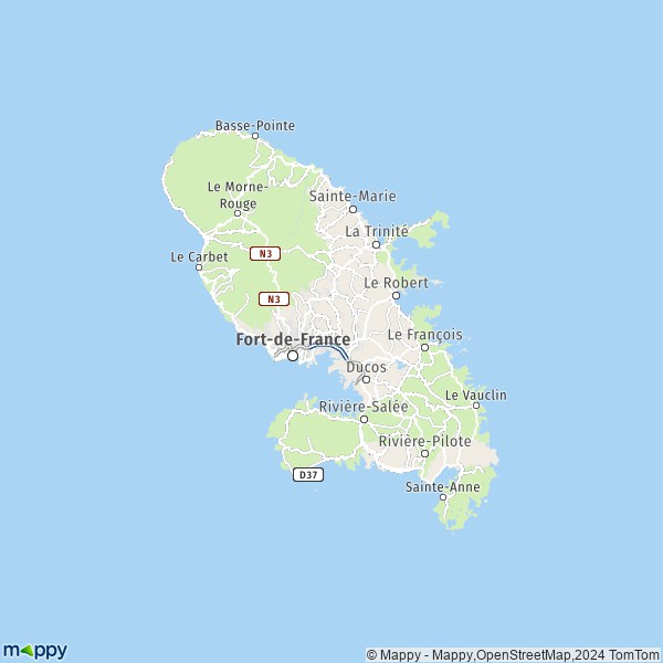 De kaart voor de Martinique