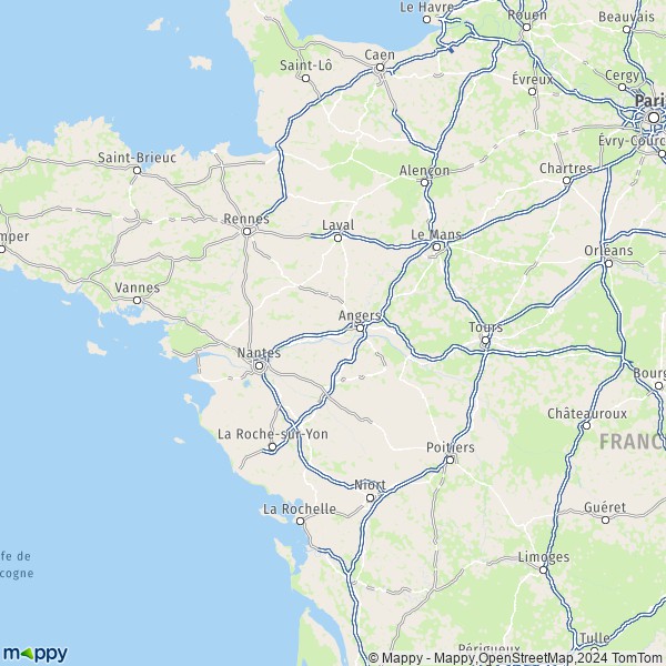 De kaart voor de Pays de la Loire