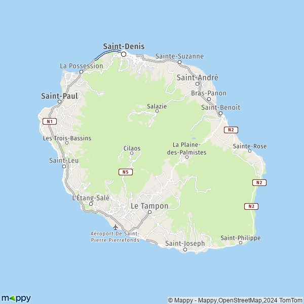 De kaart voor de Réunion